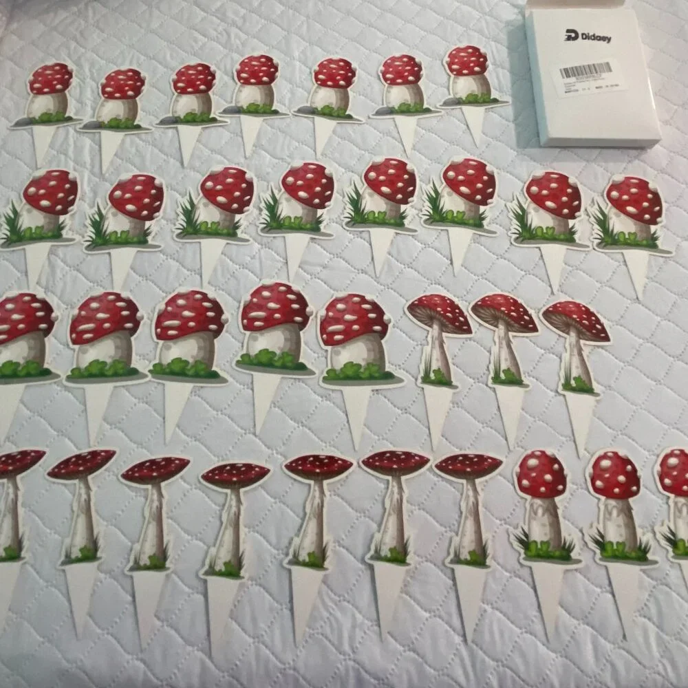 Didaey 33 Pieces Red Mushroom Fungi Cupcake Toppers Birthday Party Decoration